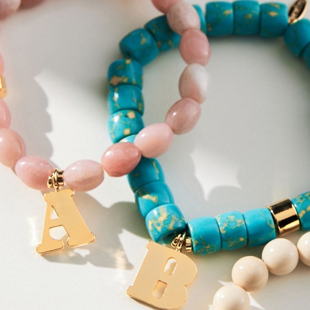 Anthropologie Beaded Monogram Charm Stretch Bracelet - Picture 3 of 9